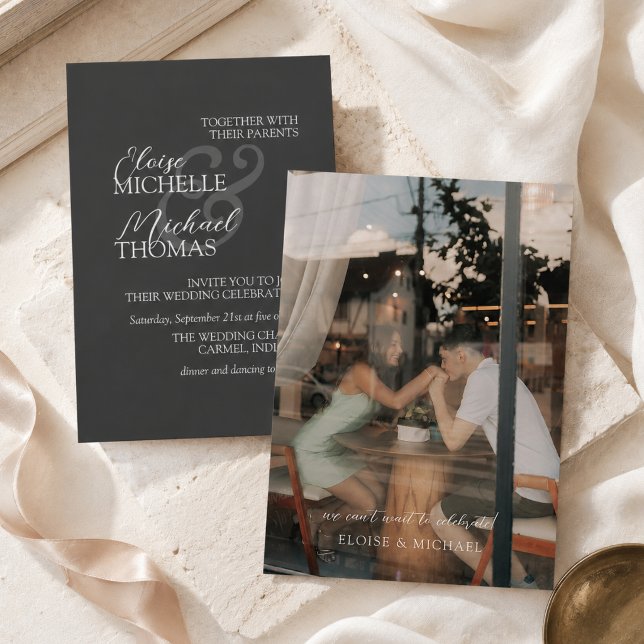 Faire-Part de Mariage Formel Élégant au Charbon (Elegant Charcoal Photo Formal Wedding Invitation)