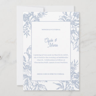 Faire-part de mariage Formel Floral Bleu Élégant |