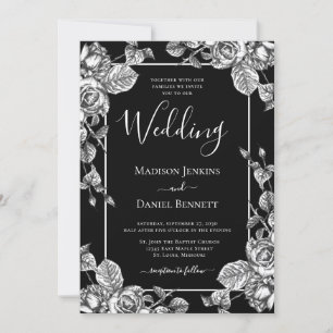 Faire-part de mariage formel floral noir et blanc
