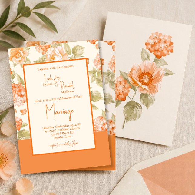 Faire-part de mariage formel floral orange (Créateur téléchargé)