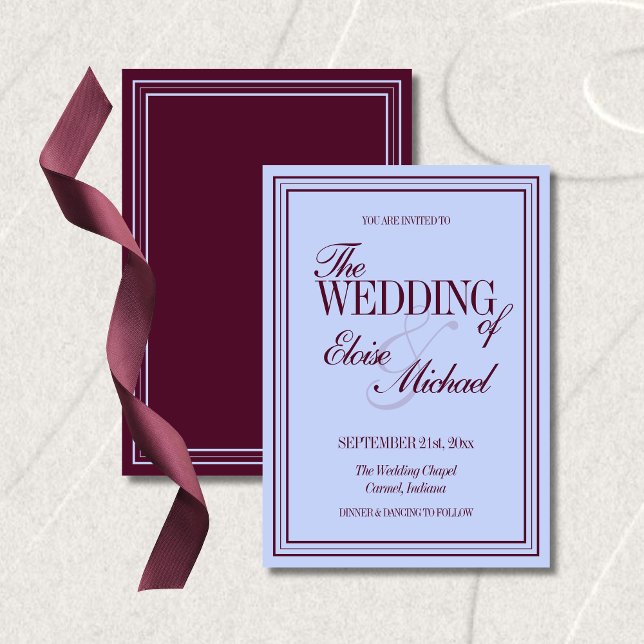 Faire-part de mariage formel Luxe Pervenche et Pru (Luxury Periwinkle and Plum Formal Wedding Invitation)