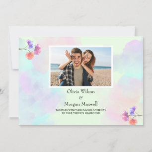 Faire-part de mariage frais rose et bleu