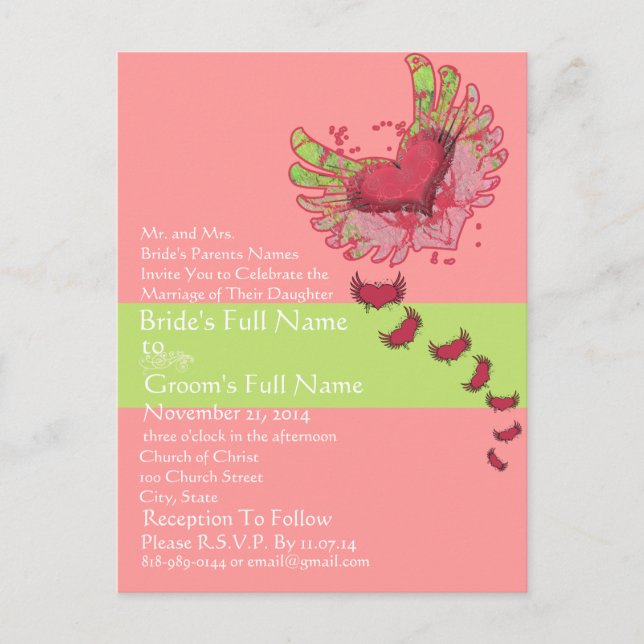 Faire-part de mariage Framboise & Lime Sweet Heart (Devant)
