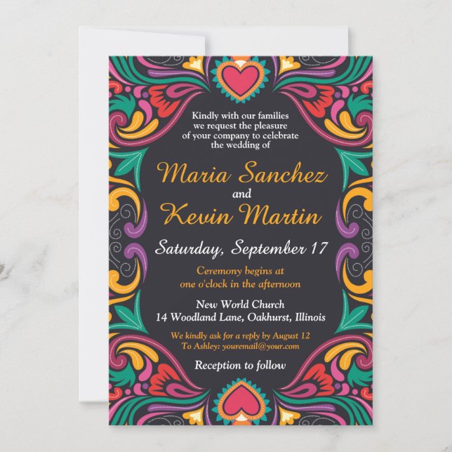 Faire-part de mariage frontalier espagnol coloré (Devant)