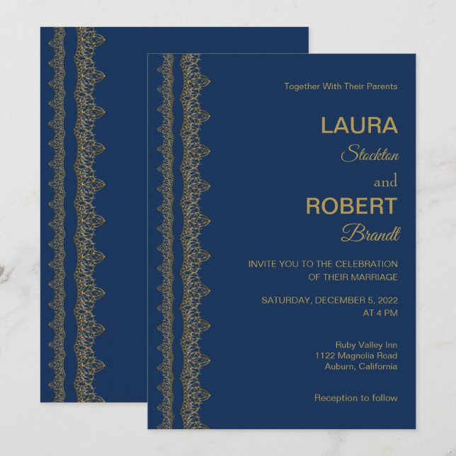 Faire-part de mariage frontalier Gold Art déco (Devant / Derrière)