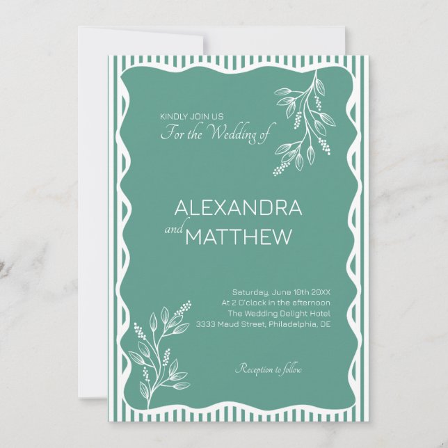 Faire-part de mariage frontalier vert Whimsical Wa (Devant)