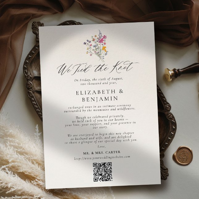 Faire-part de mariage fuite amoureuse Wildflower G (wildflower elopement wedding announcement romantic colorful watercolor pastel floral timeless chic)
