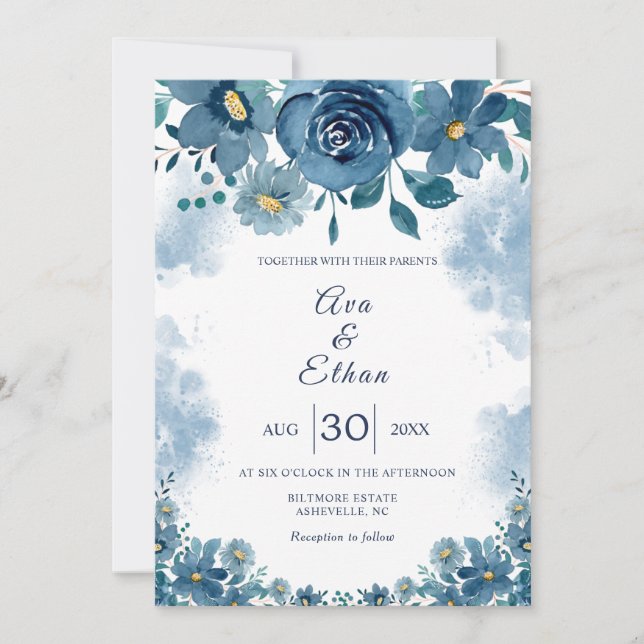 Faire-part de mariage Fumée Bleu Navy Moderne (Devant)