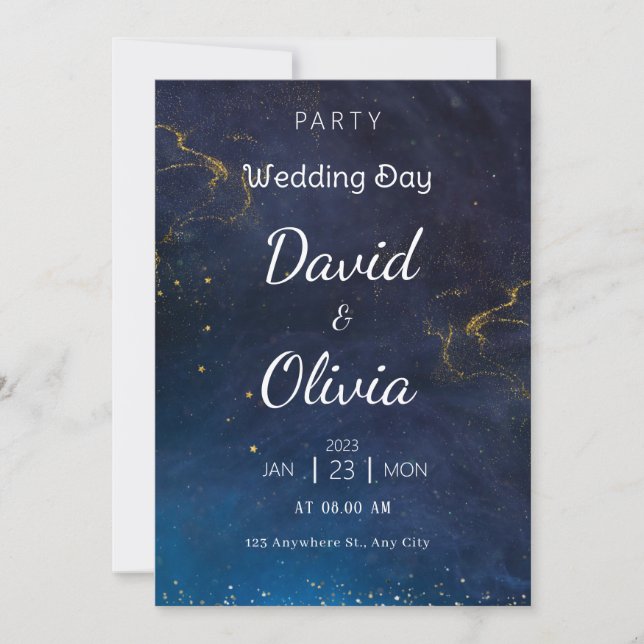 Faire-part de mariage futuriste bleu (Devant)
