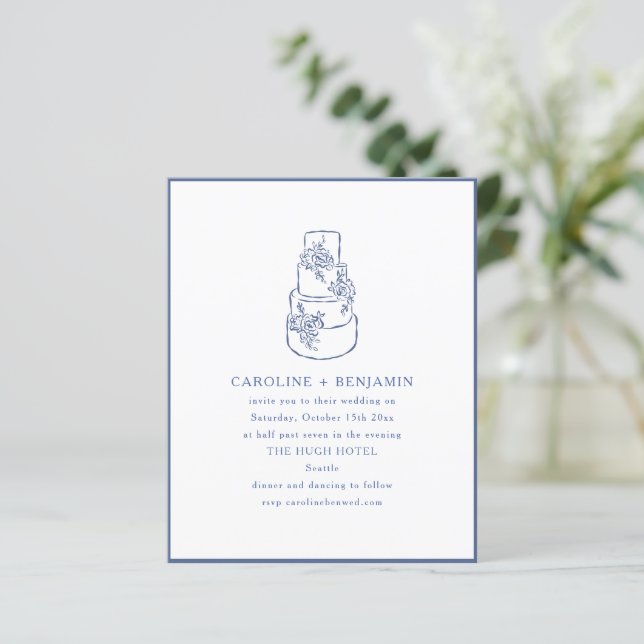 Faire-part de mariage gâteau de mariage bleu franç (Debout devant)