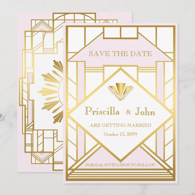 Faire-part de mariage, Gatsby le Magnifique, or bl (Devant / Derrière)