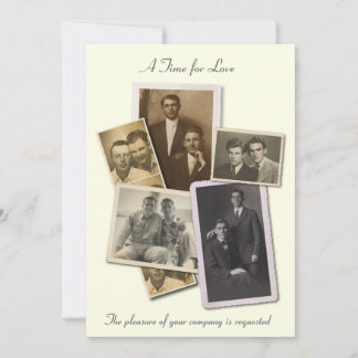 faire-part de mariage gay avec des portraits vinta