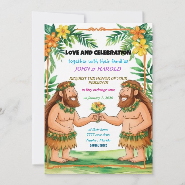 faire-part de mariage gay hommes des cavernes (Devant)