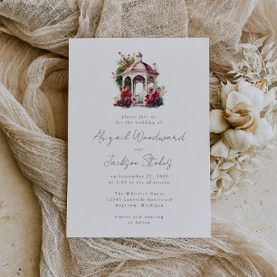 Faire-part de mariage gazebo aquarelle florale rou