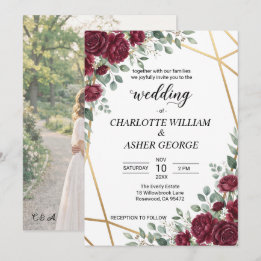 Faire-part de mariage géométrie or rose rouge Bour
