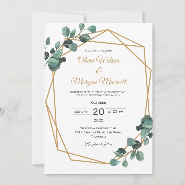 Faire-part de mariage géométrique à arche dorée av (Devant)