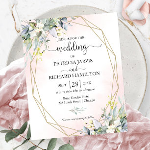 Faire-part de mariage géométrique à blush rose à p