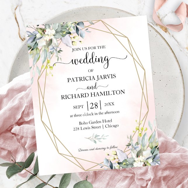 Faire-part de mariage géométrique à blush rose à p (Créateur téléchargé)