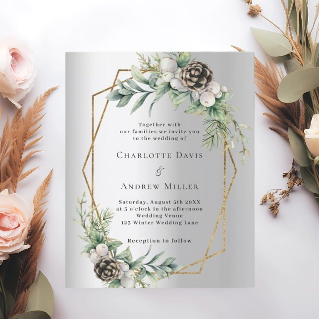 Faire-part de mariage géométrique à cônes argentés (Créateur téléchargé)