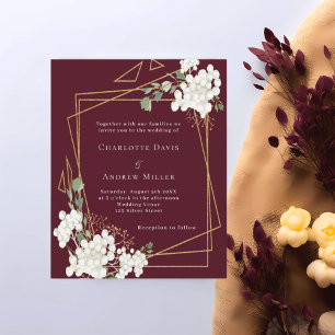 Faire-part de mariage géométrique à fleurs blanche