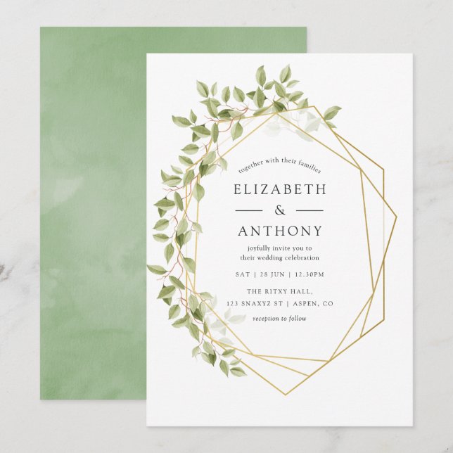Faire-part de mariage géométrique à l'aquarelle de (Devant / Derrière)