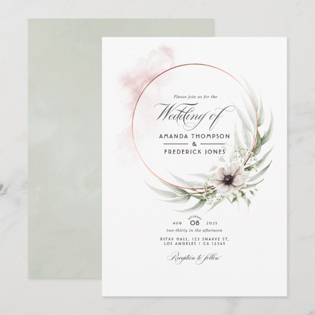 Faire-part de mariage géométrique à l'aquarelle Eu (Devant / Derrière)