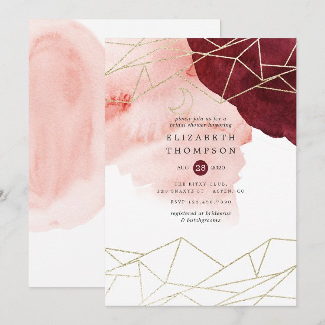 Faire-part de Mariage Géométrique à l'Aquarelle Ro (Devant / Derrière)