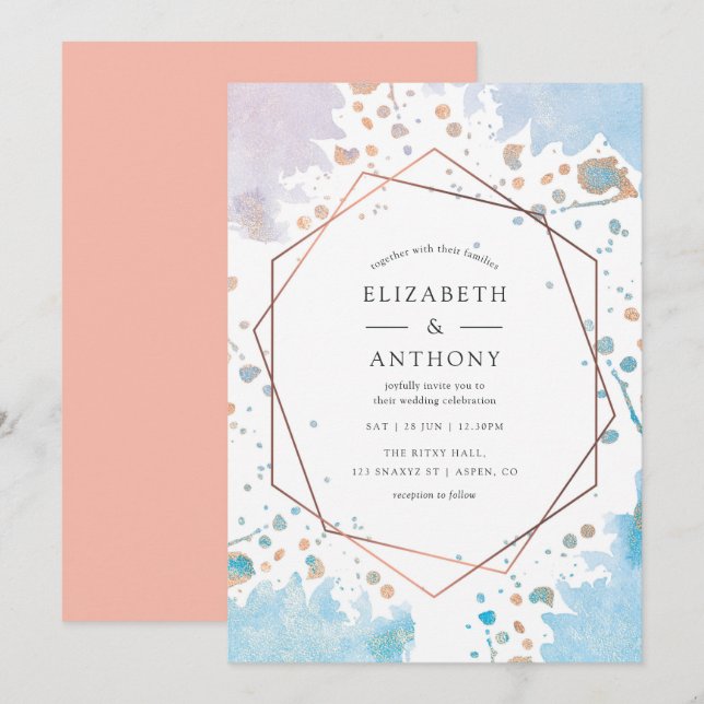 Faire-part de mariage géométrique à l'aquarelle te (Devant / Derrière)
