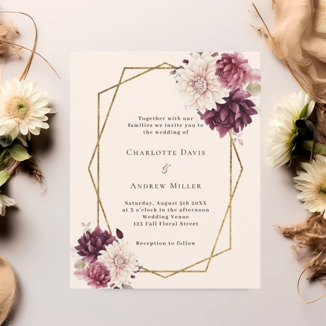 Faire-part de mariage géométrique beige bordeaux (Créateur téléchargé)