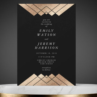 Faire-part de mariage géométrique Black Gold Gatsb
