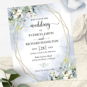 Faire-part de mariage géométrique bleu poussiéreux