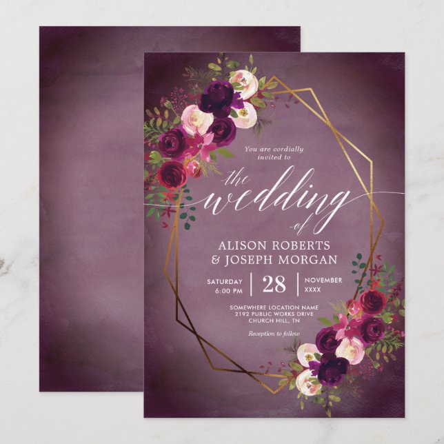 Faire-part de mariage géométrique bordée de Boho (Devant / Derrière)