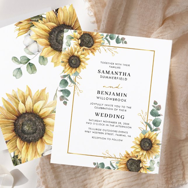 Faire-part de mariage géométrique de tournesol Euc (Eucalyptus Geometric Sunflower Wedding Invitation)