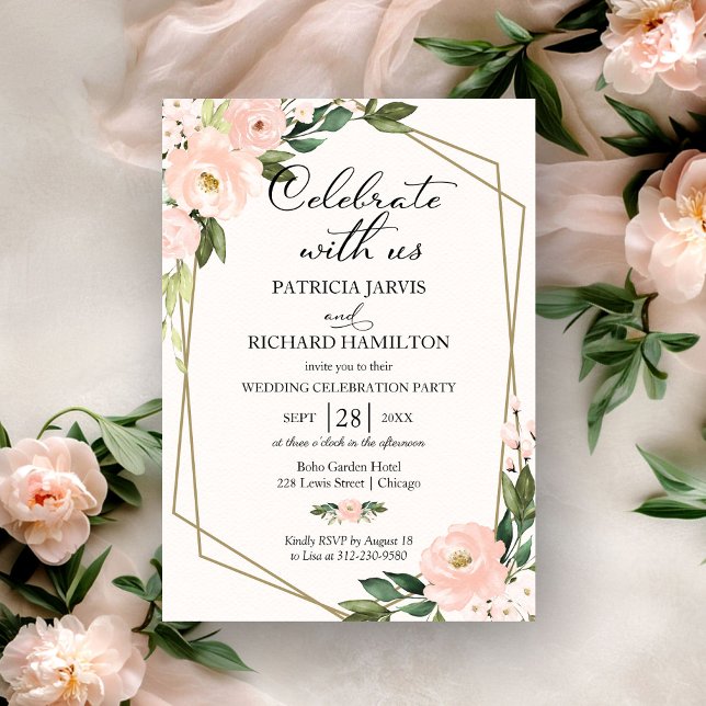 Faire-part de mariage géométrique floral Blush mod (Créateur téléchargé)