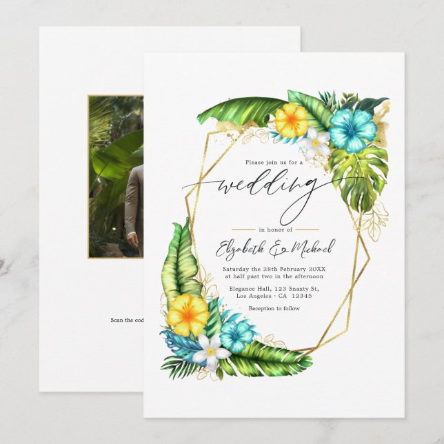 Faire-part de mariage géométrique floral tropical  (Devant / Derrière)