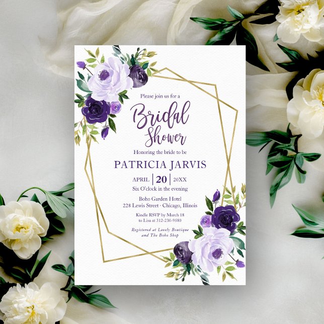 Faire-part de mariage géométrique floral violet mo (Créateur téléchargé)