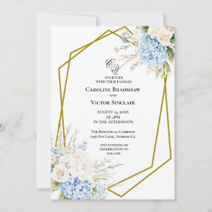 Faire-part de mariage géométrique Hydrangea Bleu