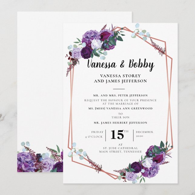 Faire-part de mariage géométrique moderne à fleurs (Devant / Derrière)