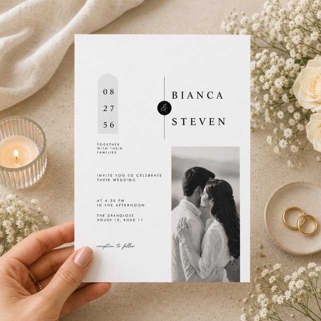 Faire-part de mariage géométrique moderne avec pho (Créateur téléchargé)