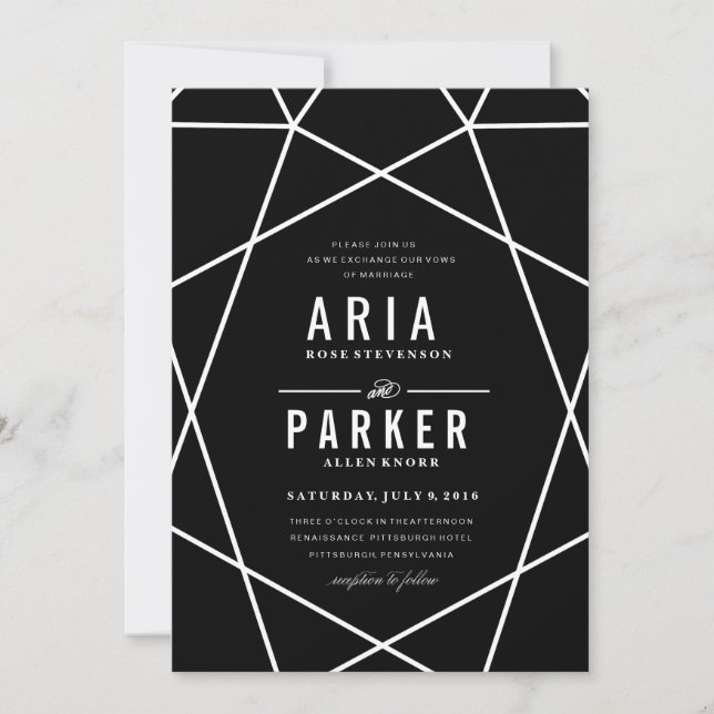 Faire-part de mariage géométrique moderne en noir (Devant)