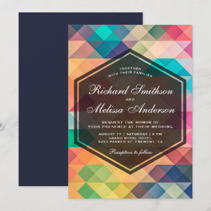 Faire-part de mariage géométrique mosaïque vibrant