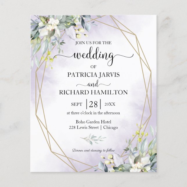 Faire-part de mariage géométrique violet à budget (Devant)