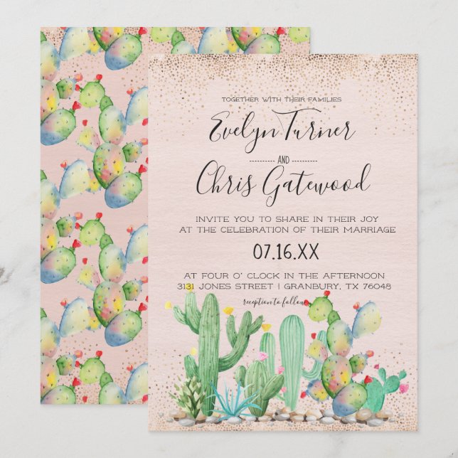 Faire-part de mariage Glam Cactus Fiesta (Devant / Derrière)