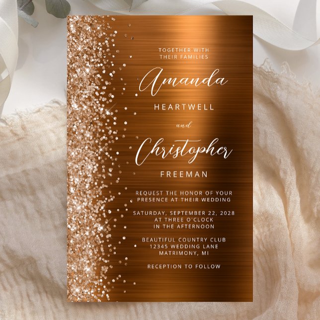 Faire-part de mariage glamour en cuivre budgétaire (Créateur téléchargé)