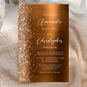 Faire-part de mariage glamour orange brûlé à petit