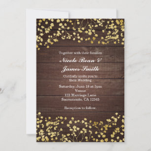 Faire-part de mariage Gold Baby's Breath Dark Wood
