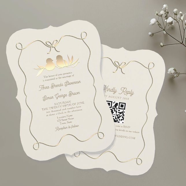 Faire-part de mariage Gold Bow avec code QR (Créateur téléchargé)