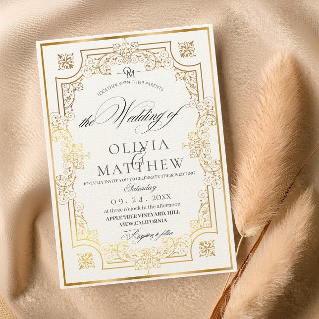 Faire-part de mariage Gold & Emerald Green Script (Créateur téléchargé)