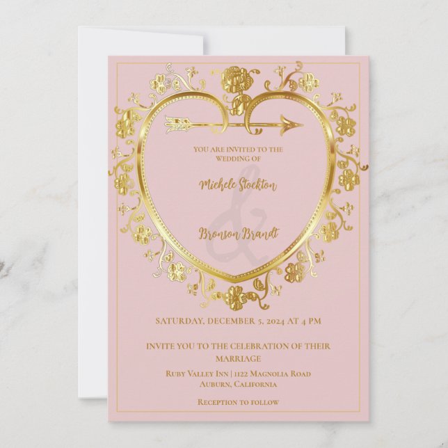 Faire-part de mariage Gold Heart (Devant)