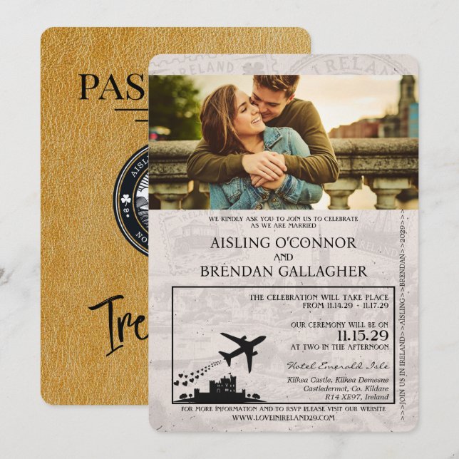 Faire-part de mariage Gold Ireland Passport (Devant / Derrière)